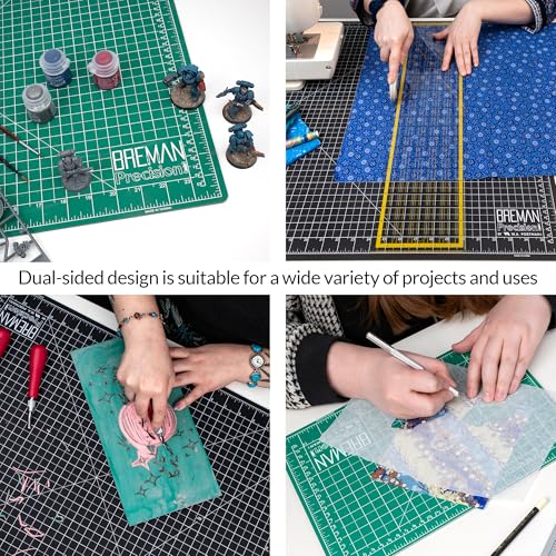 Breman Precision 18x24 Green Self Healing Cutting Hobby Mat for Craft | 18x24 DIY Green/Black Cutting Mat Self Healing 2-Sided 5-Ply PVC Non-Slip Grid Lines A2 Art Crafting Mat for Fabric & Sewing - color: Green/Black, size: 18x24