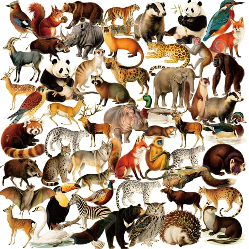 56 Pcs Forest Animals Stickers Waterproof for Water Bottles | Transparent vinyl decals with cute woodland animal designs. Perfect for laptops, journals, suitcases, water bottles, - style: Forest Animal