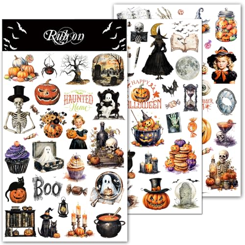 CATaireen Rub on Transfers for Crafts Vintage Scrapbooking Stickers Small Decals Adults Journaling DIY Supplies Use for Fabric Paper Wood Stone Canvas Acrylic Cloth (Halloween) - style: Halloween