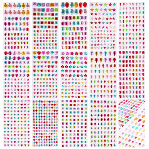 1200+pcs 6~15mm Self-Adhesive Gem Stickers Various Shapes and Colors - color: Mix Color