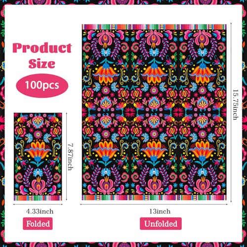 100 Pcs Mexican Fiesta Paper Napkins 3 Ply Colorful Floral Bathroom Napkins - style: 100Pcs Mexican Fiesta Napkins