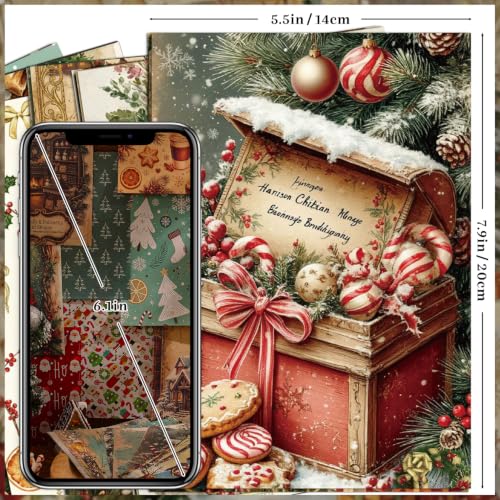 170 Sheets Vintage Christmas Scrapbook Paper, 8 Festive Themes Gingerbread Tree Snowflake Pattern Decorative Craft DIY Supplies Kit for Junk Journal Supplies, Collage, Card Making, Gift Wrapping - color: Christmas 8 Theme