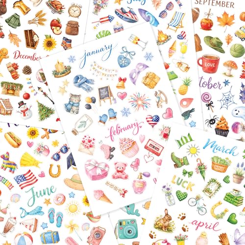 300PCS Monthly Planner Stickers – Seasonal Aesthetic Journal Sticker for Scrapbooking, Calendar, Bullet Journal, Laptop, Water Bottle