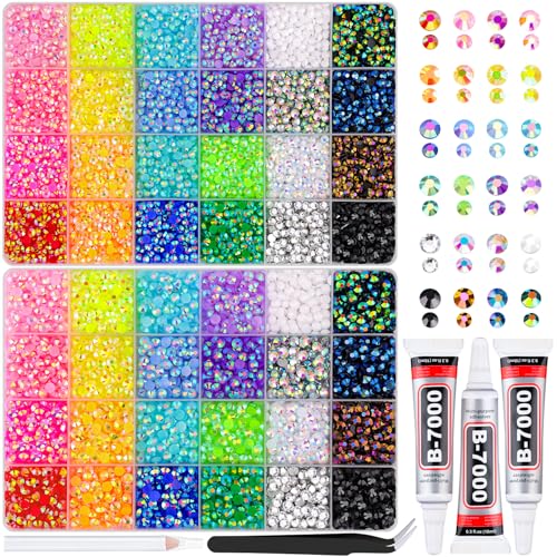 2 Boxes Resin Rhinestones with Tweezers for Crafting, 16000Pcs Mixed-Color 4mm&5mm Bedazzling Crystal with 3Pcs 10ml B7000 Jewelry Glue for DIY Crafts Clothing Tumblers Shoes Fabric Nail Art - color: Jelly Multicolored 4+5mm, size: 2 Large Packs + 3Pcs Gl