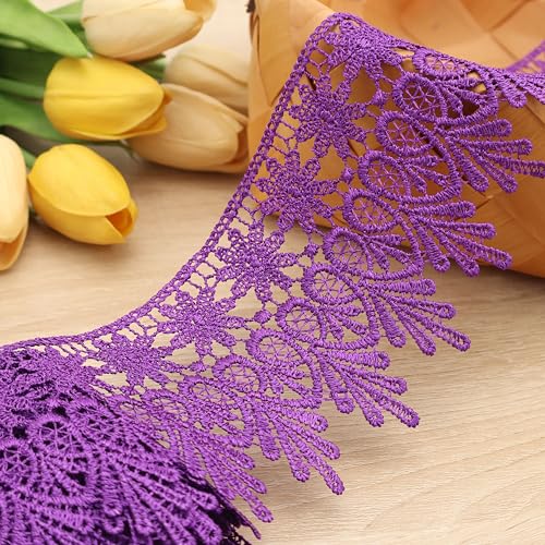 GXTIZAS Purple Lace Ribbon 3.2Inch Wide Lace Trim for Sewing | scalloped embroidery for vintage weddings, costumes, pillows, curtains, gift décor and romantic DIY creations Crafts - color: Purple
