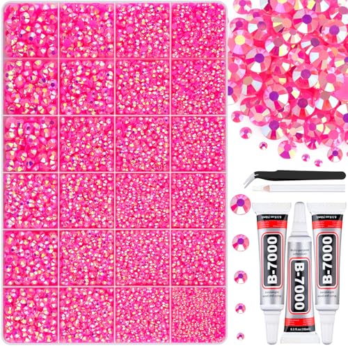 BELLEBOOST 36000Pcs Hot Pink AB Rhinestones Bedazzling Kit - color: Hot Pink AB 2-6mm, size: Large Pack with Glue