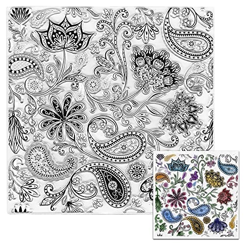 Cashew Flowers Background Clear Stamps for Card Making Decoration DIY Scrapbooking, Flower Background Silicone Transparent Seal Stamps for Embossing Album Decor Craft - color: Cashew Flower