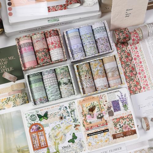 Floral Washi Tape Set - 15 Rolls Blossom Arts Adhesive Tapes Flowers Garden Decorative Masking Tape Sets for Craft, Kids, Scrapbook, DIY, Gift Wrapping (2-Sunflower Meadow) - color: 2-Sunflower Meadow
