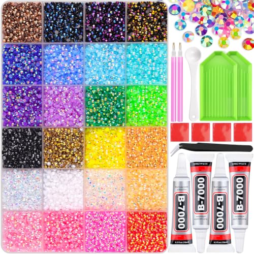 34000Pcs Resin Jelly Rhinestones for Bedazzling, Multicolor 3mm Flatback Gems for Diamond Art, Bedazzler Kit with 3Pcs 10ml B7000 Jewelry Glue for Bedazzle Thing Crafting Book Nail Art - color: Jelly Multicolored 3mm, size: Large Pack + 3Pcs Glue