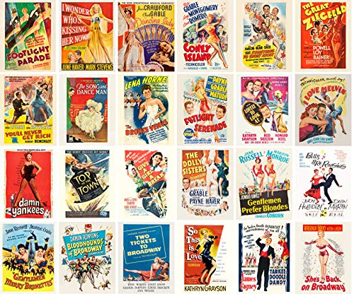 PIXILUV Vintage PostCards 24 pcs VINTAGE MUSICAL MOVIES Vintage Movie Posters REPRINT - color: Twentyfive