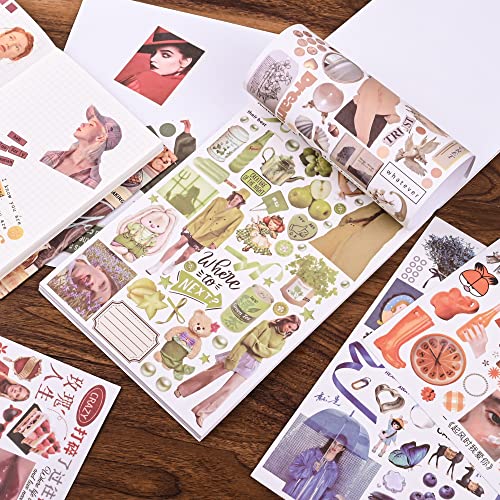 Vintage Washi Stickers for Scrapbooking, Scrapbook Stickers for Junk Journals, 50 Sheets Aesthetic Sticker Book for Journaling Supplies,Art Bullet Journals for Adults Teens Girls with 1pcs Carving - color: Dawn Video