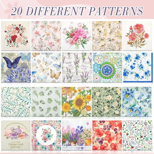 Crtiin 20 Pack Decoupage Napkins Floral Cocktail Decorative Paper Napkins - style: Style 7