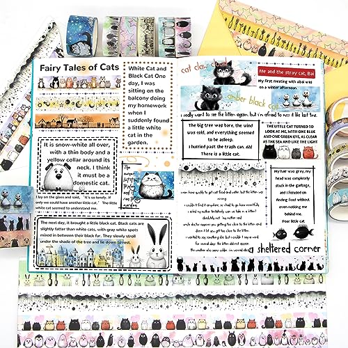 Kawaii Washi Tape Set 24 Rolls - Cute Animals for Scrapbook Journal Craft | 24 rolls cute animal designs, 1.5cm & 2.5cm widths, 3m each, easy tear, no residue, kawaii scrapbook & journal decor