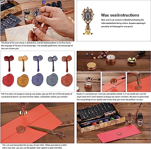 Joyeee Feather Calligraphy Pen and Ink Set, with Vintage Writing Quill Pen, Glass Dip Pen, Wooden Dip Pen, Pen Nibs, Pen Holder, Cup, Wax Beads, Seal Stamp, Candle, Melt Spoon and Gift Boxes #83 - color: #83 Green