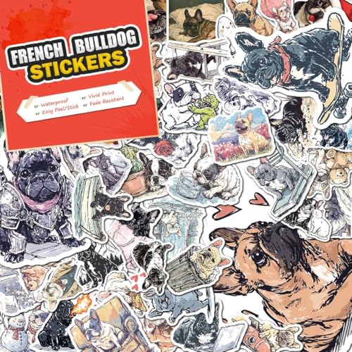 100 PCS French Bulldog Stickers Pack – Waterproof Dog Decals for Water Bottles, Laptops, Phones, Notebook, Cars – Cool Vibrant Graphics for French Bulldog Enthusiast - color: French Bulldog