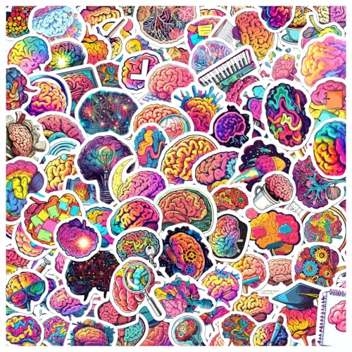 Brain Creative Science Art Vinyl Stickers Pack for Students Teachers Artists Thinkers Laptop Water Bottle Notebook Scrapbook School Project 108Pcs Phone Case Hard Hat - color: Colorful Brain