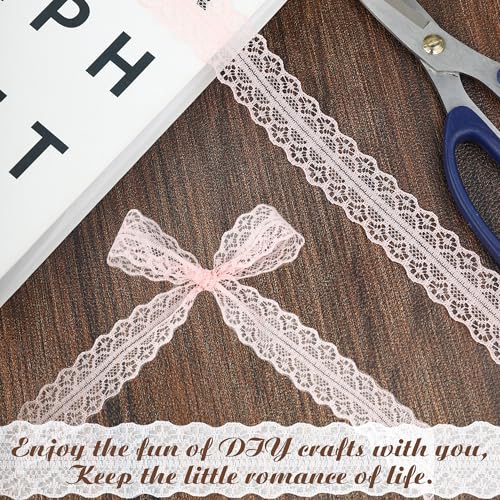 Lace Ribbon Pink Vintage Crochet Trim for Sewing, Gift Wrapping, Wedding Decor, Dress Embellishment, Flower Arrangements, DIY Crafts and Party Decorations, 25 Yards 1 Inch - color: Pink