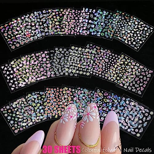 102 Sheets Nail Art Stickers & Storage Book,5200 Pieces 3D Self-Adhesive White Floral Nail Stickers with Rhinestones Designs,Multicolor Laser Gold Nail Decals for Women DIY Manicure Decorations - color: 102 Sheets Nail Stickers&storage Book Set