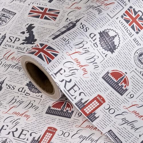 WRAPAHOLIC Kraft British London Wrapping Paper Roll - Mini Roll - 17 Inch x 16.5 Feet - UK Vintage Newspaper Wrapping Paper for Birthday, Wedding, Anniversary, Bridal Shower - color: Kraft Newspaper - UK