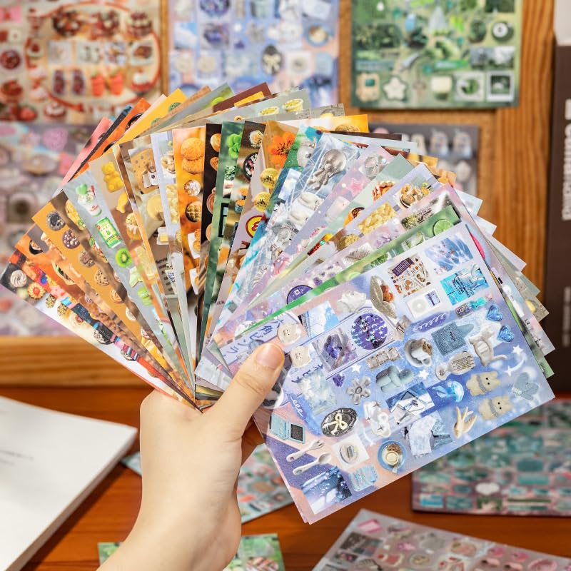 Alideco 30pcs Scrapbook Stickers Vintage Cakes Cuisine Desserts Sticker Book for Adults Sticker journaling Stickers for Scrapbooking (fenglingmengjing) - color: Fenglingmengjing