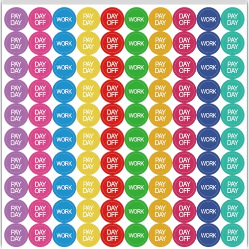 500Pcs 5 Sheets Day Off Planner Stickers 0.5 Inch Work Calendar Stickers Cute Small Pay Day Labels Self Adhesive Waterproof Decals for Home Daily Journal Scrapbooking Activities Scheduling - style: Word