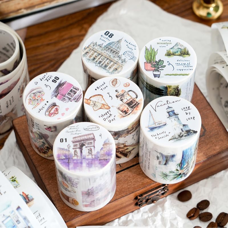 Alideco 6pcs Decorative Adhesive Tapes Fresh Literary Girl Botanical Flower Landscape PET Tape Great for Bullet Journal Supplies, Arts, Scrapbook, DIY Crafts, Planners (fuyuejiaqi) - color: fuyuejiaqi