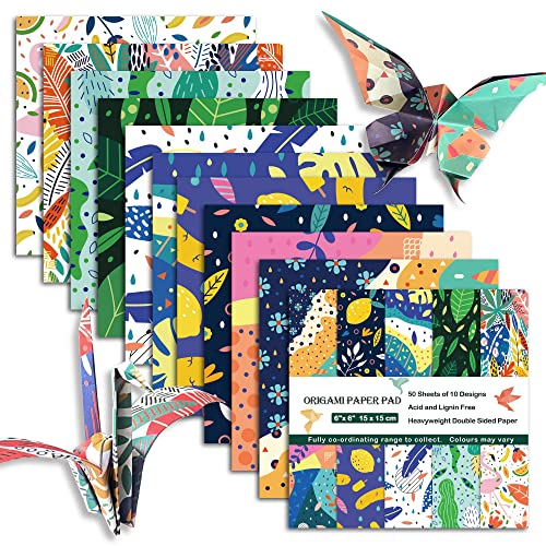 Origami Paper 6x6" Double Sided 50 Sheets 10 Colors Origami Kit,Craft Paper - color: 50sheets-mild fresh