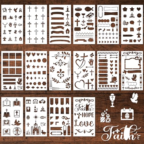 16 Pack Journaling Stencils, Christian Decor for Diary, Reusable Planner Stencils, Plastic Ornate Frame Decor - style: Ornate