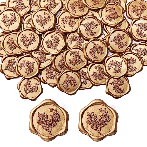 Yoption Eucalyptus Wax Seal Stickers, 50Pcs Wedding Envelope Seal Stickers | Self Adhesive Antique Gold Wax Stickers for Party Invitation, Christmas, Gift Wrapping - color: Eucalyptus, Antique Gold
