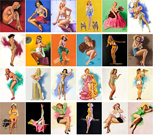 PIXILUV Pinup Postcard Pack 24pcs Vintage Pinup Sexy Girls Classic Sexy Girls - color: Aqua