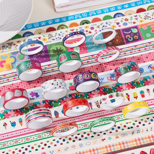 32 Rolls Washi Tape Set, Multicolored Cute Graffiti Painting Decorative Tapes, Scrapbooking and Journal Supplies, Junk Journaling Scrapbook Supplies, DIY Craft Projects Materials for Girls and Women - color: Cute Painting II