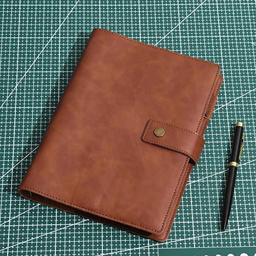 WONDERPOOL Leather Journal Refillable Notebook Spiral Diary Binder Portfolio - A5 Dot Grid Paper & Inner Pockets for Travel Work and Personal Organizer (Coffee, A5) - color: Coffee, size: A5