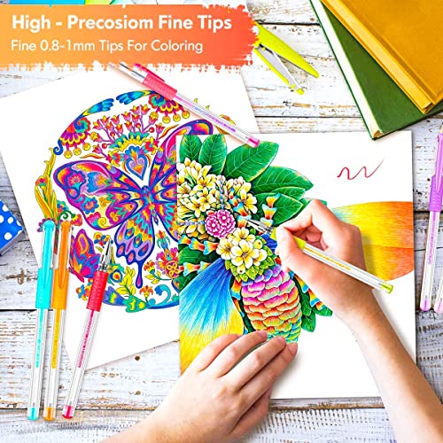 Soucolor 120 Gel Pens Set, Adult Coloring Book Refills, Art Drawing Markers | 120-Piece Gel Pen Set 60 Vibrant Colors, 60 Refills, Coloring Sheets & Blue Case for Adult Coloring Books Travel Case - color: Blue