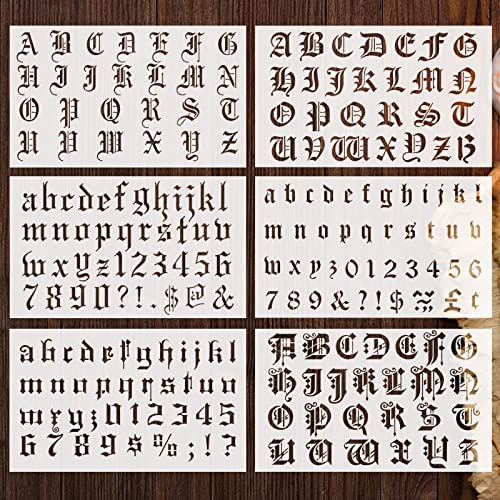 8Pcs Calligraphy Letter Stencils Gothic Font Alphabet Number for DIY Crafts | 8 pcs, Plastic Reusable Templates, ,10 x 6 inch,Scrapbook Card Making, Drawing Painting Projects, Classic Script Style