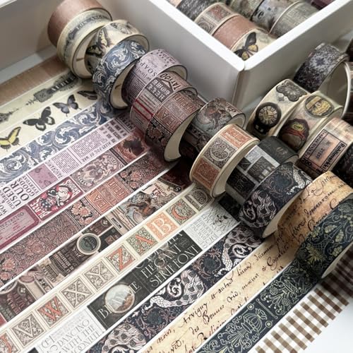 YUBBAEX Vintage Washi Tape Value Pack 36 Rolls Antique Printed Masking Tape Retro Decorative for Arts, DIY Crafts, Journal Supplies, Planners, Scrapbook, Card/Gift Wrapping (Classical) - color: Classical