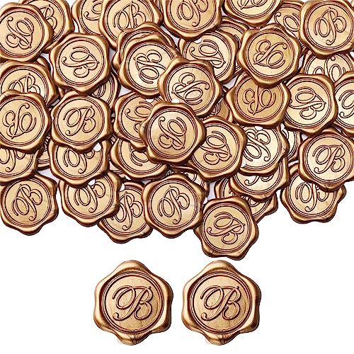 Yoption Initial Alphabet B Adhesive Wax Seal Stickers, 100 Pack Letter Wax Seal Stickers Envelope Seal Stickers Envelope Seals Self Adhesive Gold Stickers for Wedding Party Birthday Christmas (B) - color: B, size: 100 Pack