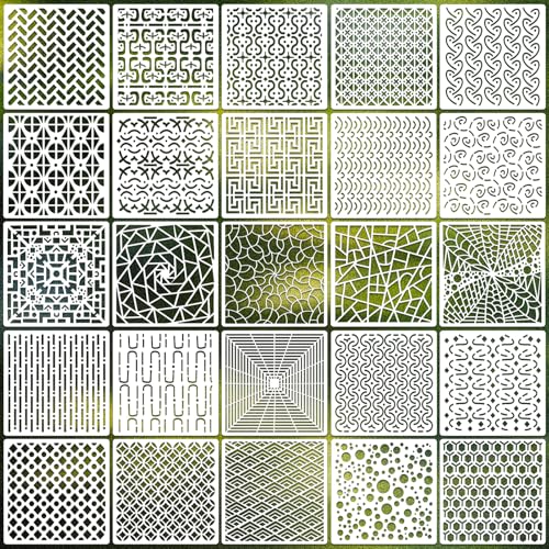 Geometric Texture Stencils for Crafts Reusable 25Pcs Stencils(5.9X5.9 Inch) - color: Texture 9