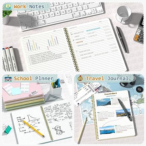Umriox 4 Pack Lined Spiral Journal Notebook, 160 Pages 8.5" x 11" College Ruled Spiral Notebook with Sticky Tabs, Large Notebook for Work, Travel Journal, School - size: 8.5 x 11 in, style: Ruled