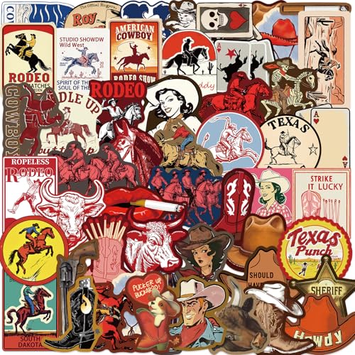 Goth Western Stickers Pack, Vintage Western Country Vinyl Waterproof Sticker for Water Bottles Laptops Cowboy Hats Scrapbooking Journaling,Cool Cowboy Decals for Teens Adults 50Pcs