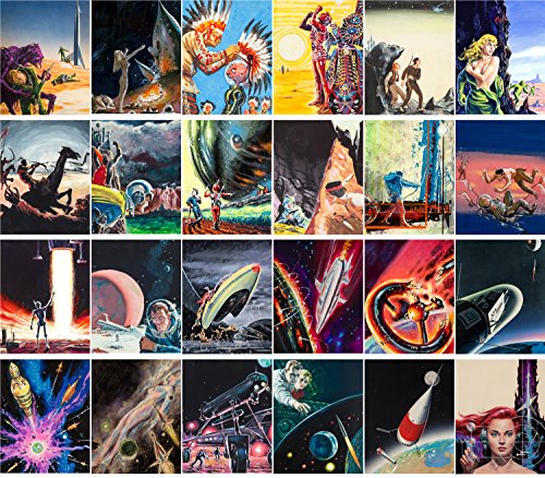 PIXILUV Vintage PostCards 24 pcs Vintage SciFi Aliens Book Comic Art Magazine Covers - color: Navy