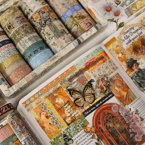 Vintage Washi Tape Set - 24 Rolls Arts Adhesive Tapes Assorted Retro Decorative Masking Tape Sets for Craft, Kids, Scrapbook, DIY, Gift Wrapping (7-Daily Vintage) - color: 7-Daily Vintage