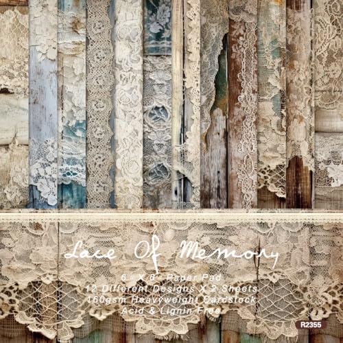 Vintage Lace & Wood Scrapbook Paper Pad 6x6, Single-Sided, 12 Designs, 24 Sheets, DIY Crafts, Scrapbooking Supplies - color: 6x6 Lace & Wood