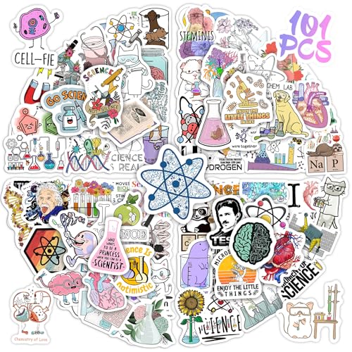 100Pcs Funny Natural Science Lab Stickers for Water Bottle, Physics Chemistry Biology Lab Vinyl Laptop Decals, Adults Teachers Students Waterproof Phone Case Skateboard Luggage Decor - color: Non-luminescent-301ksxx