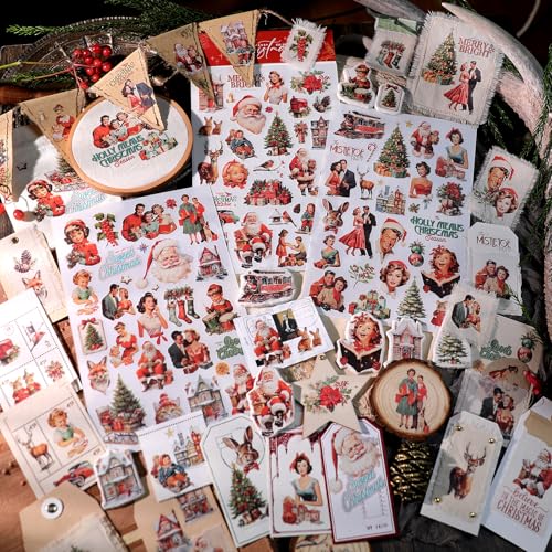 CATaireen Rub on Transfers for Crafts Vintage Scrapbooking Stickers Small Decals Adults Journaling DIY Supplies Use for Fabric Paper Wood Stone Canvas Acrylic Cloth (Christmas Characters) - style: Christmas Characters