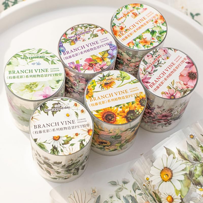 TIAMECH 6 Rolls Branch Vine Flower Sunflower PET Tapes - color: Branch Vine