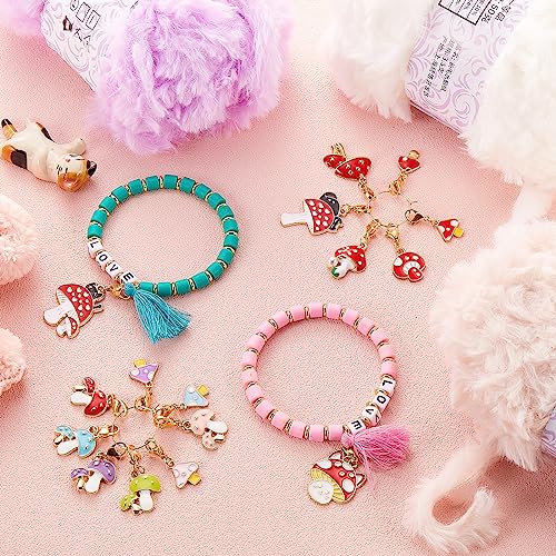 BEEFLYING 16Pcs Stitch Markers for Knitting Crochet Alloy Enamel Removable Crochet Stitch Marker Charms with Lobster Claw Clasps for Knitting Weaving Sewing Quilting Handmade Jewelry (Mushroom) - color: Mushroom