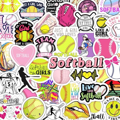 100Pcs Softball Stickers for Girls for Water Bottle and Laptop - Softball Party Favors & Decorations, Waterproof Vinyl Decals, Sports and Athlete Stickers, Gifts for Women & Men - color: Softball Stickers for Girls