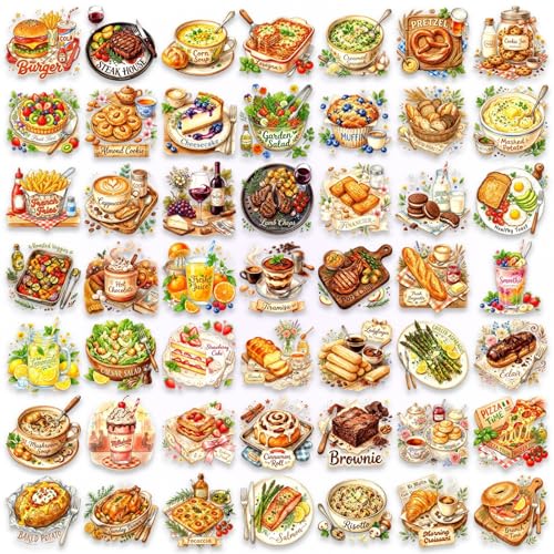 50Pcs Transparent Watercolor Food Stickers Pack, Waterproof PET Kitchen Decals for Water Bottle Laptop Suitcase Skateboard Scrapbook Journal, Colorful DIY Craft Gifts for Kids Teens Girls - color: Transparent Watercolor Food-5