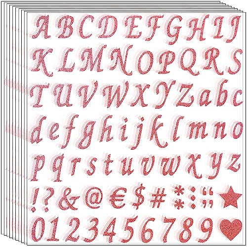800 Pieces 10 Sheets Glitter Alphabet Letter Stickers, Self Adhesive Alphabet Number Stickers, letter and Number Stickers, Decals for Sign, Grad Cap Decoration, DIY Crafts Art Making, - color: Rose Gold
