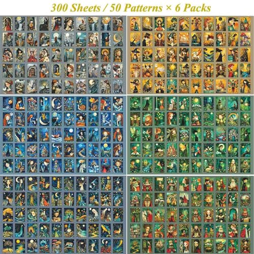 6 Sets 300 Sheets Washi Stickers Book for Junk Journal Supplies, Vintage Aesthetic Fairy Tale Scrapbook Sticker for Scrapbooking Bullet Journaling Kit Planner Stationery Collage Craft